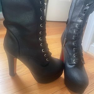 Leather platform combat boots